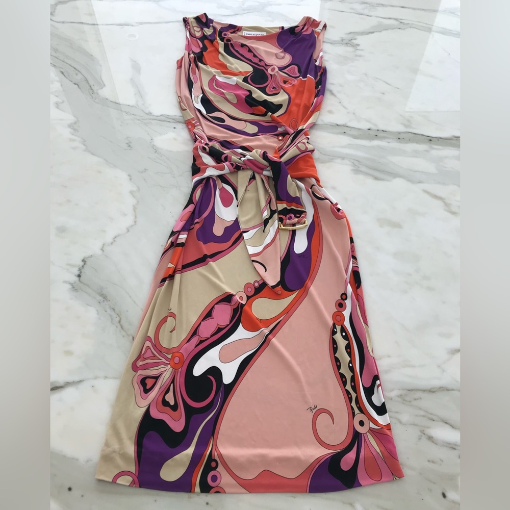 EMILIO PUCCI ORANGE MULTI BELTED DRESS MODEL 11RL95 SIZE IT 42 / US 8 NWOTS!